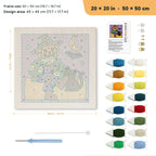 Scarecrow and Cat punch needle kit, 20 × 20 in (50 × 50 cm): canvas size and kit contents