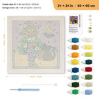 Scarecrow and Cat punch needle kit, 24 × 24 in (60 × 60 cm): canvas size and kit contents