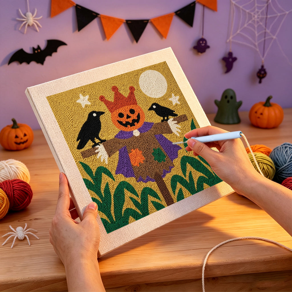 Punching the Scarecrow King design with the punch needle