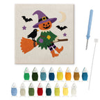 Scarecrow on a Broom punch needle kit: finished canvas with threads, punch needle and threader