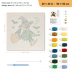 Scarecrow on a Broom punch needle kit, 20 × 20 in (50 × 50 cm): canvas size and kit contents