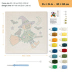Scarecrow on a Broom punch needle kit, 24 × 24 in (60 × 60 cm): canvas size and kit contents