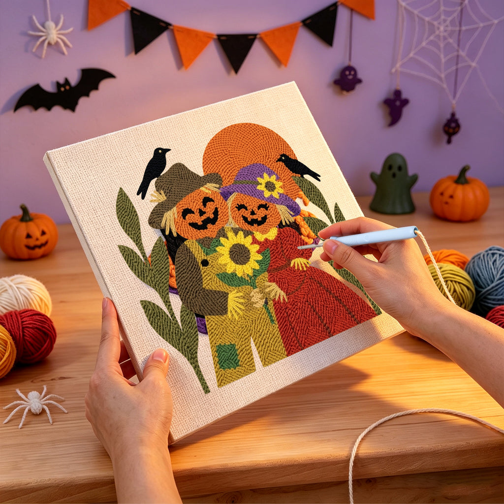 Punching the Scarecrow Sweethearts design with the punch needle
