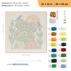 Scarecrow Sweethearts punch needle kit, 24 × 24 in (60 × 60 cm): canvas size and kit contents