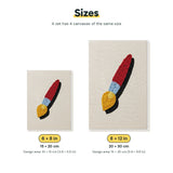 Size chart for the two mini canvas sizes: 6 x 8 in and 8 x 12 in