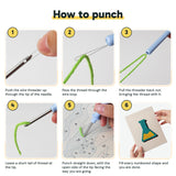 Six steps showing how to thread and use the punch needle