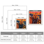 Size chart for square punch needle kits from 30 x 30 cm to 60 x 60 cm
