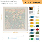 Screaming Pumpkin punch needle kit, 24 × 24 in (60 × 60 cm): canvas size and kit contents