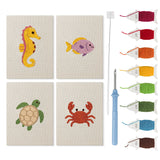 Seahorse and Crab mini punch needle kit set: four finished canvases with threads, punch needle and threader