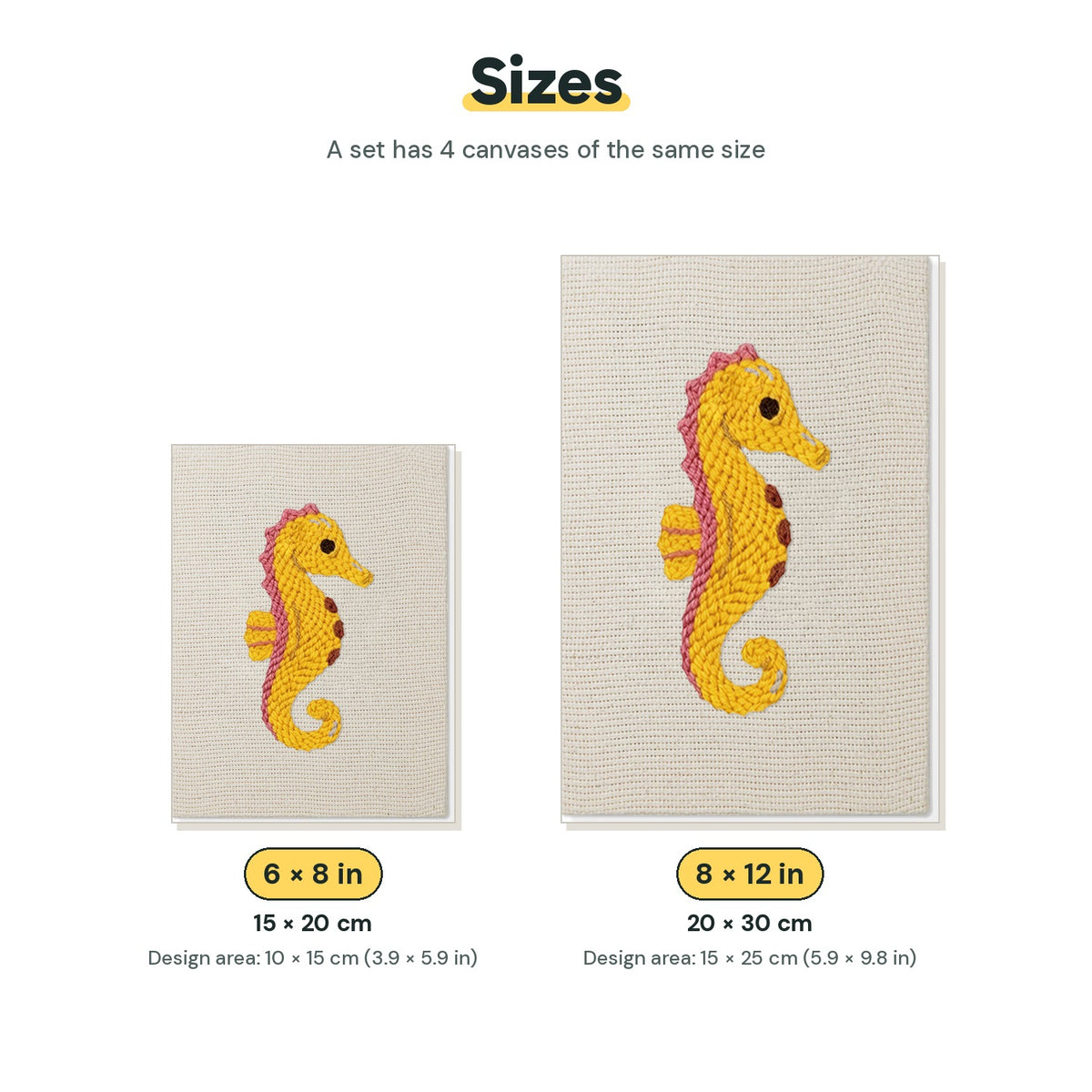 Size chart for the two mini canvas sizes: 6 x 8 in and 8 x 12 in
