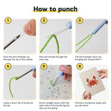 Six steps showing how to thread and use the punch needle