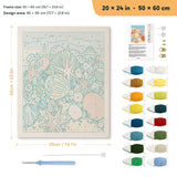 Seashell Beach punch needle kit, 20 × 24 in (50 × 60 cm): canvas size and kit contents