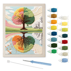 Seasons Tree Lake punch needle kit: finished canvas with threads, punch needle and threader