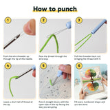Six steps showing how to thread and use the punch needle