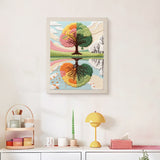 Finished Seasons Tree Lake punch needle canvas on a wall