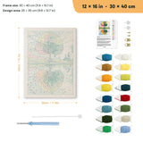 Seasons Tree Lake punch needle kit, 12 × 16 in (30 × 40 cm): canvas size and kit contents