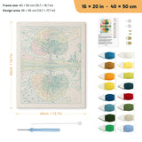 Seasons Tree Lake punch needle kit, 16 × 20 in (40 × 50 cm): canvas size and kit contents