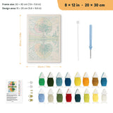 Seasons Tree Lake punch needle kit, 8 × 12 in (20 × 30 cm): canvas size and kit contents