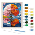 Seasons Tree Mirror punch needle kit: finished canvas with threads, punch needle and threader