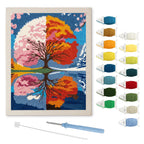 Seasons Tree Mirror punch needle kit: finished canvas with threads, punch needle and threader