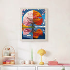 Finished Seasons Tree Mirror punch needle canvas on a wall