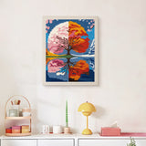 Finished Seasons Tree Mirror punch needle canvas on a wall
