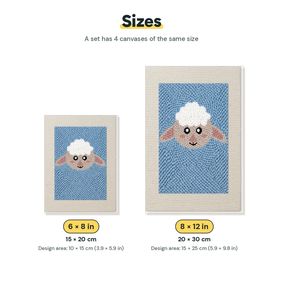 Size chart for the two mini canvas sizes: 6 x 8 in and 8 x 12 in