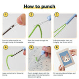 Six steps showing how to thread and use the punch needle