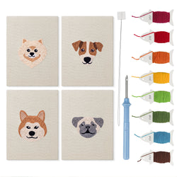 Shiba and Pals mini punch needle kit set: four finished canvases with threads, punch needle and threader