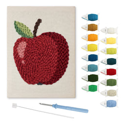 Shiny Red Apple punch needle kit: finished canvas with threads, punch needle and threader