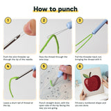 Six steps showing how to thread and use the punch needle
