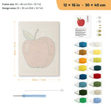 Shiny Red Apple punch needle kit, 12 × 16 in (30 × 40 cm): canvas size and kit contents