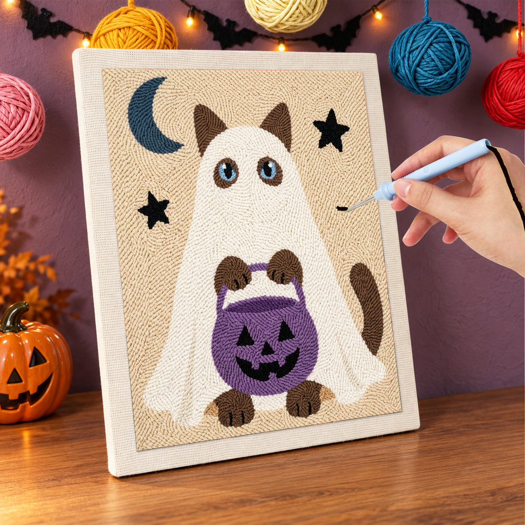 Punching the Siamese Ghost with Pail design with the punch needle