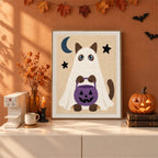 Finished Siamese Ghost with Pail punch needle canvas on a wall