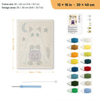 Siamese Ghost with Pail punch needle kit, 12 × 16 in (30 × 40 cm): canvas size and kit contents