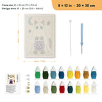 Siamese Ghost with Pail punch needle kit, 8 × 12 in (20 × 30 cm): canvas size and kit contents