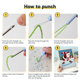 Six steps showing how to thread and use the punch needle