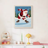 Finished Skating Santa punch needle canvas on a wall