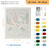 Skating Santa punch needle kit, 20 × 24 in (50 × 60 cm): canvas size and kit contents