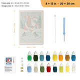 Skating Santa punch needle kit, 8 × 12 in (20 × 30 cm): canvas size and kit contents