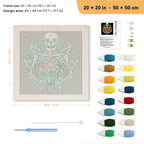 Skeleton Bouquet punch needle kit, 20 × 20 in (50 × 50 cm): canvas size and kit contents