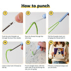 Six steps showing how to thread and use the punch needle