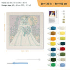 Skeleton Bride punch needle kit, 20 × 20 in (50 × 50 cm): canvas size and kit contents