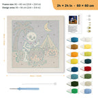 Skeleton Camp Cook punch needle kit, 24 × 24 in (60 × 60 cm): canvas size and kit contents