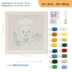 Skeleton Chef punch needle kit, 24 × 24 in (60 × 60 cm): canvas size and kit contents