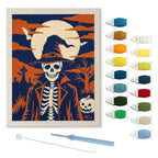 Skeleton in a Witch Hat punch needle kit: finished canvas with threads, punch needle and threader