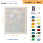 Skeleton in a Witch Hat punch needle kit, 20 × 24 in (50 × 60 cm): canvas size and kit contents