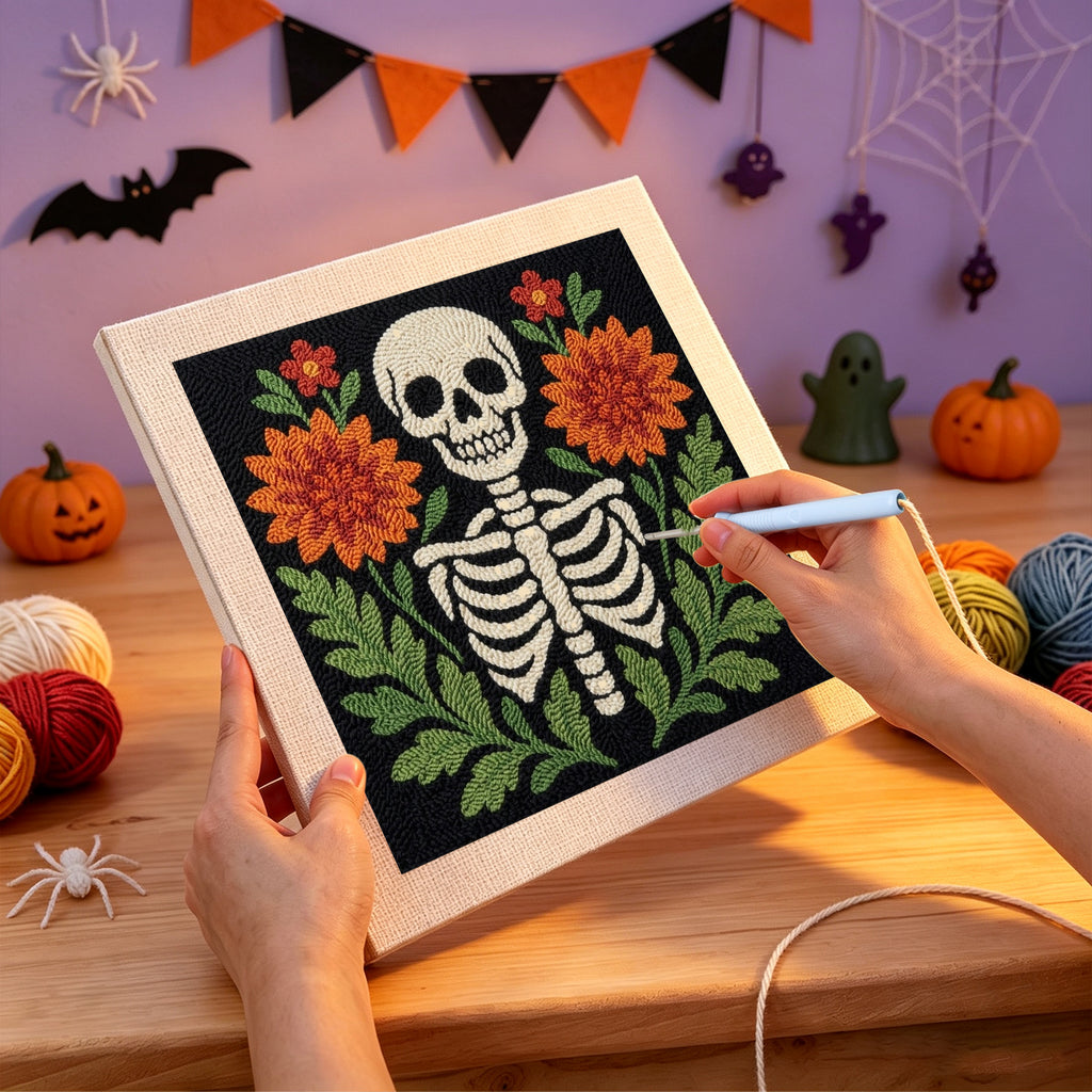 Punching the Skeleton in Bloom design with the punch needle