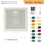 Skeleton in Bloom punch needle kit, 20 × 20 in (50 × 50 cm): canvas size and kit contents