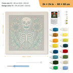 Skeleton in Bloom punch needle kit, 24 × 24 in (60 × 60 cm): canvas size and kit contents